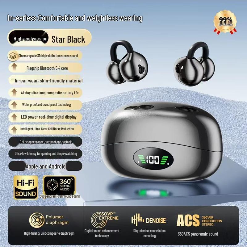 S680 Cross 2025 Noise-Cancelling Wireless Ear Clip Earphones with High-Quality Sound, Non-In-Ear Design, Universal Fit.