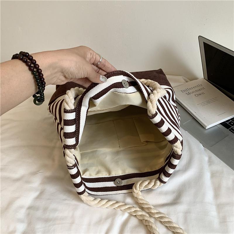 Striped Tote Bag Rope Handle Casual Beach Shoulder Purse Large Capacity