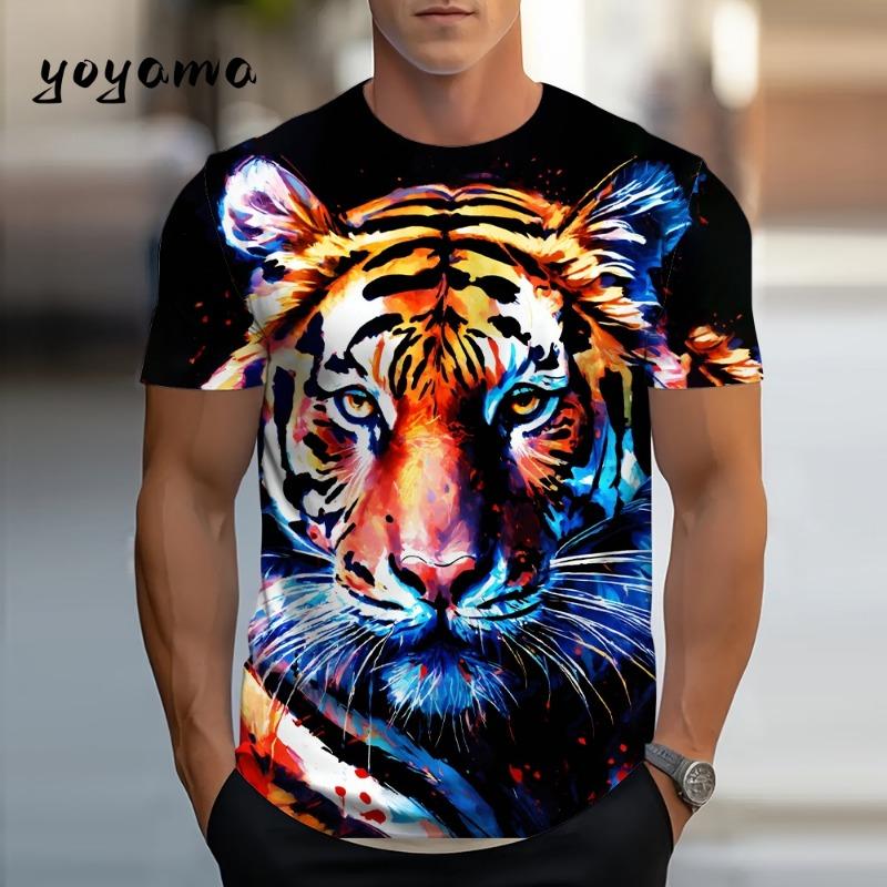 3D Tiger Men's T-Shirt Summer Outdoor Breathable Men Top Trendy Versatile Men's Clothing Casual Printed Men's Short Sleeve Shirt