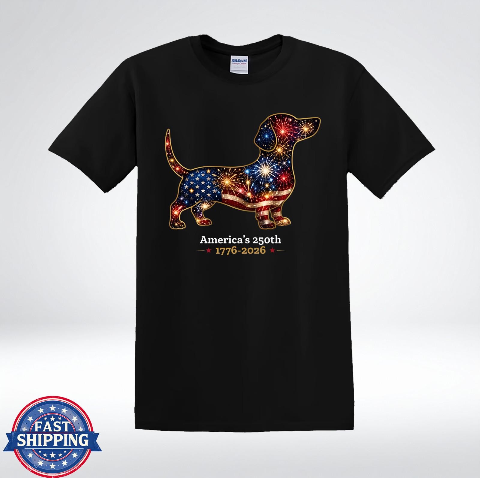 America’s 250th Dachshund Fireworks Patriotic T-Shirt L