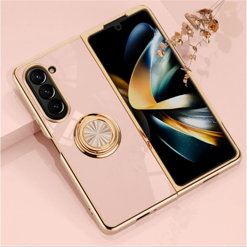 Shockproof Plating Ring Holder Phone Case for Samsung Galaxy Z Fold 6 5 4 Protective Stand Back Shell Luxury Full Protection Cover