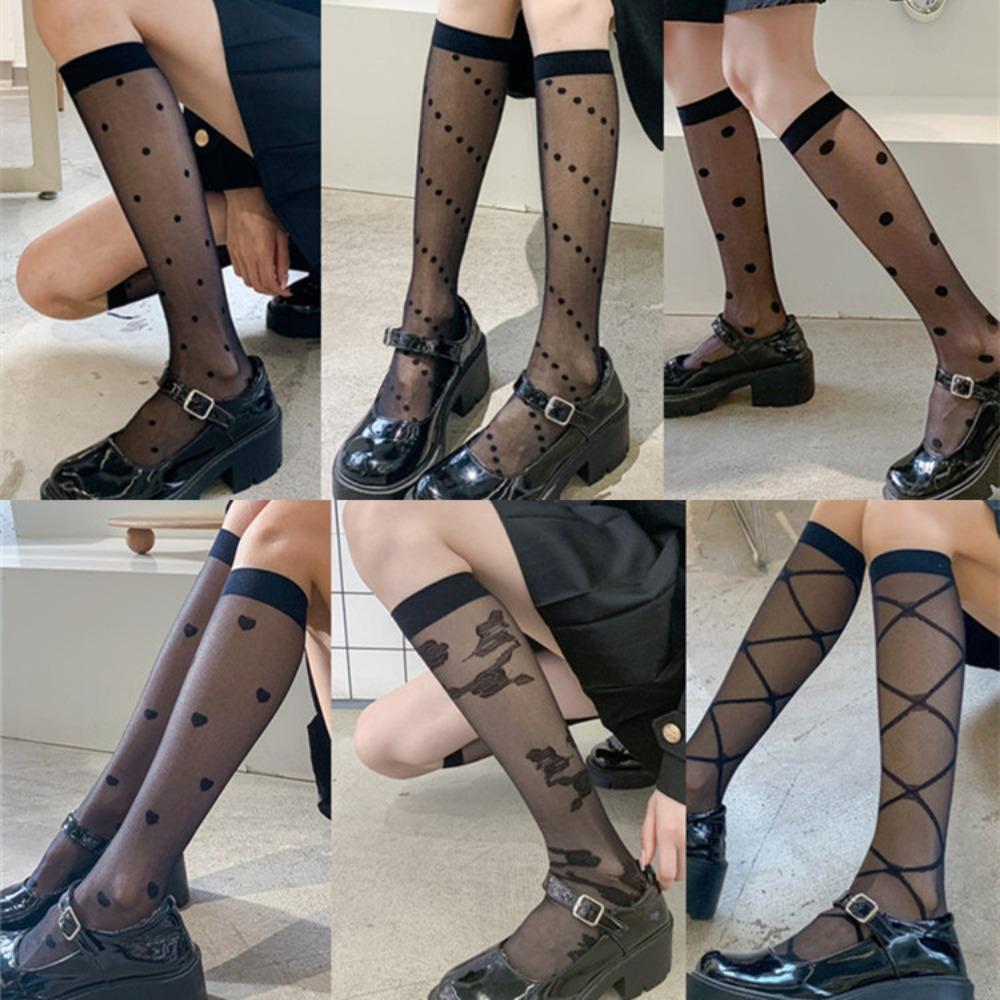 

Весенние тонкие женские черные жаккардовые носки Love Calf, гольфы в японском стиле Jk, шелк Lolita average size