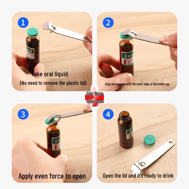 Multifunkční přenosný otvírák na léky a pivo (Perorální tekutina, Penicilin, Hliníkový uzávěr)