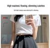 2024 New Black High-Waisted Pleated Wide-Leg Shorts - Slimming, Casual, Slit Design