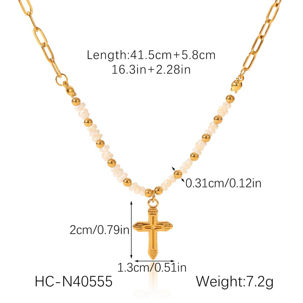 Französische leichte Luxus-Vintage-Halskette aus natürlichen Süßwasserperlen mit Edelstahl-Kreuzanhänger Schmuck High-End-Schlüsselbein-Kette