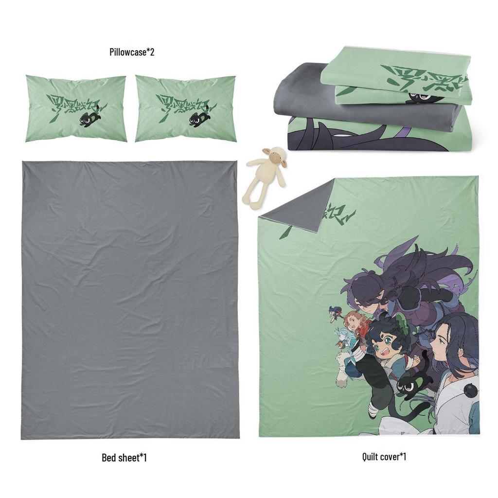 Luo Xiaohei Cotton Cartoon Anime Bedding Set for Kids - Duvet & Bed Sheet - Ideal for Dorms