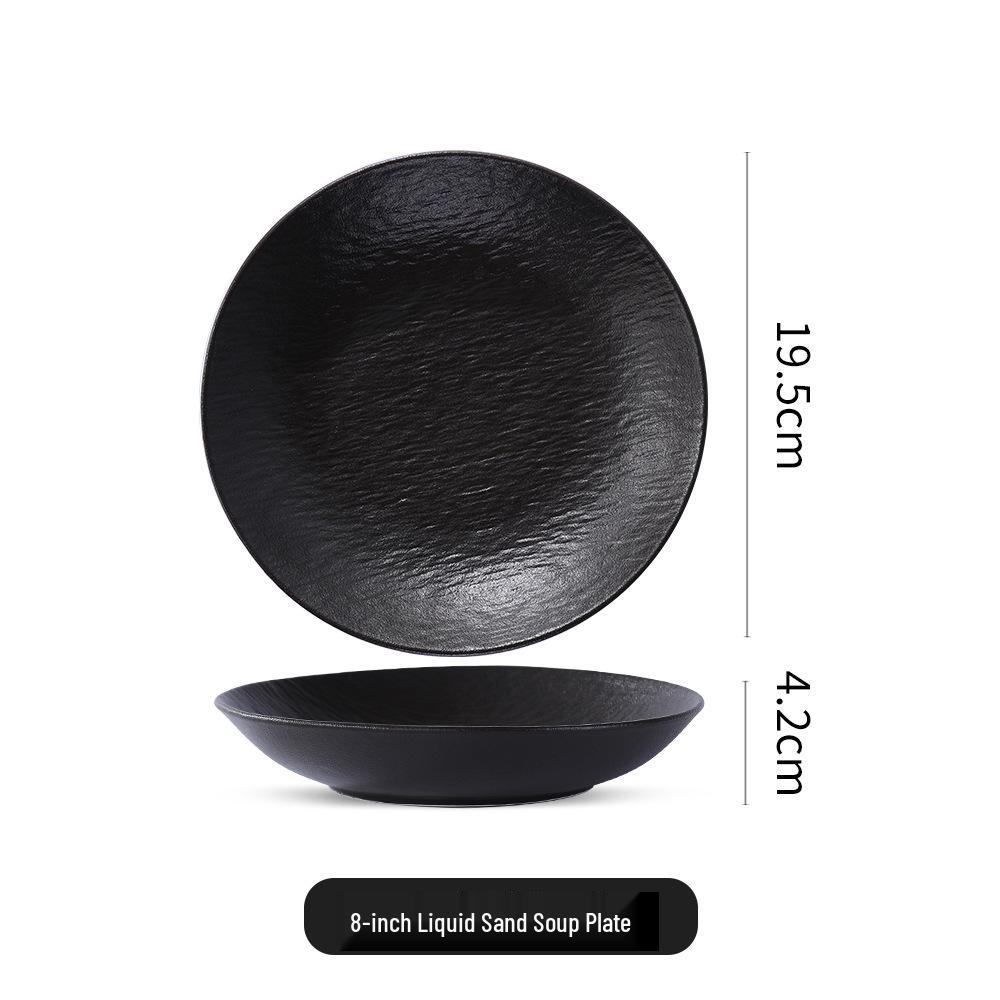 Black & White Matte Rock Pattern Ceramic Dinner Plate – Western & Japanese Style