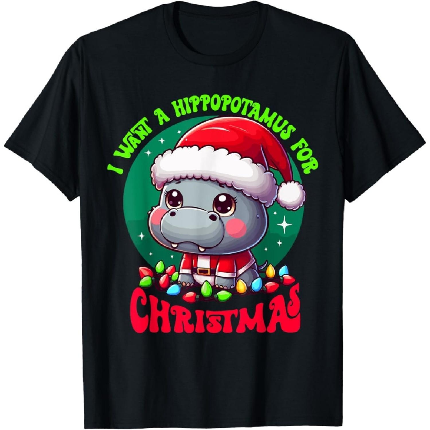 Смешная Бегемотиха Рождественская Я Хочу Бегемота На Рождество Футболка S