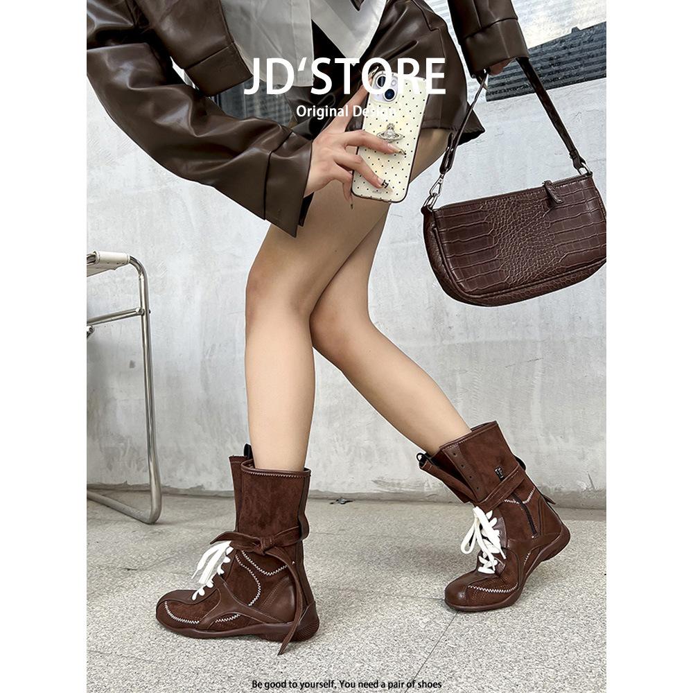 

Retro versatile boxing boots women s summer 2025 new British style Martin boots thick-soled German training boots medium tube short boots 41 коричневый