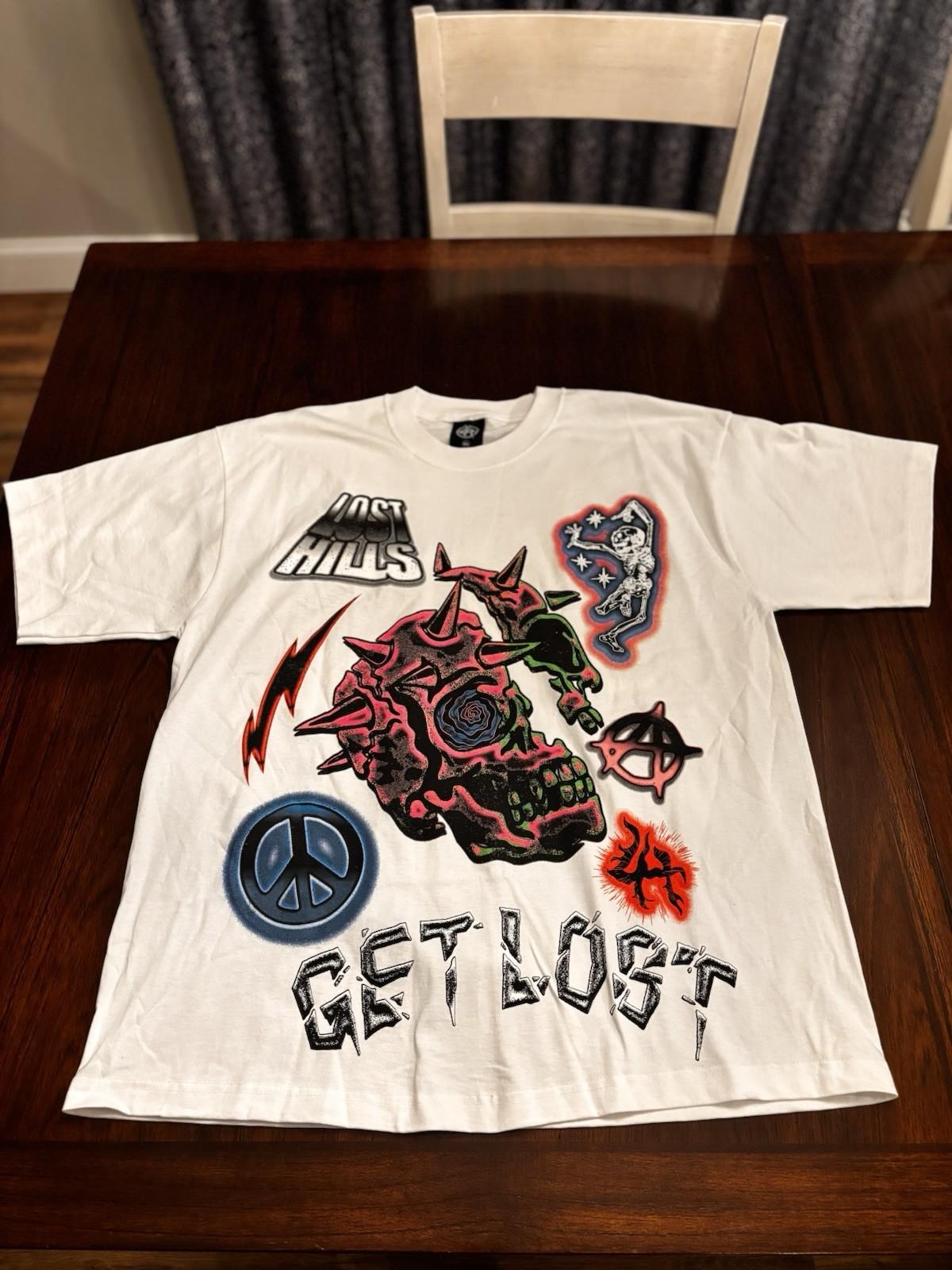 Lost Hills Get Lost Skeleton Skull Graphic Print White T-Shirt Men s Size XL S разноцветный