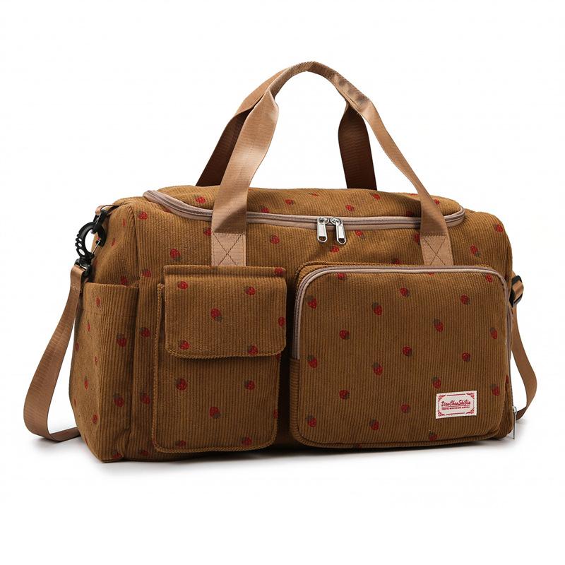 

New strawberry corduroy travel bag large capacity lightweight fitness bag portable shoulder luggage storage bag светло-коричневого