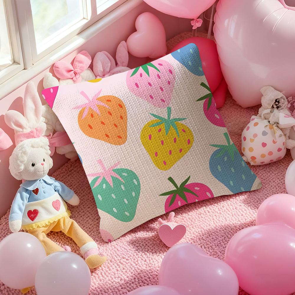 Strawberry Colorful Cushion Cover Natural Linen Pillow Case Double-Sided Print Decorative Sofa Pillowcase Home Decor Gift