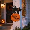 Rustic Farmhouse Wall Art Halloween Wooden Door Sign, Black Cat And Pumpkin Plaque, Boxwood Material Decor Hanging for Holiday Party Indoor Outdoor
