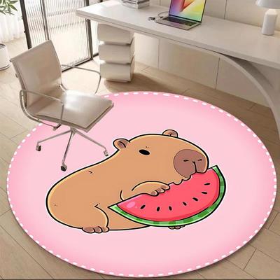 1PC Capybara Office Round Area Rug, Mat Suitable For Office, Under Office Chairs Bedroom Living Room Home Decor, Room Deco
