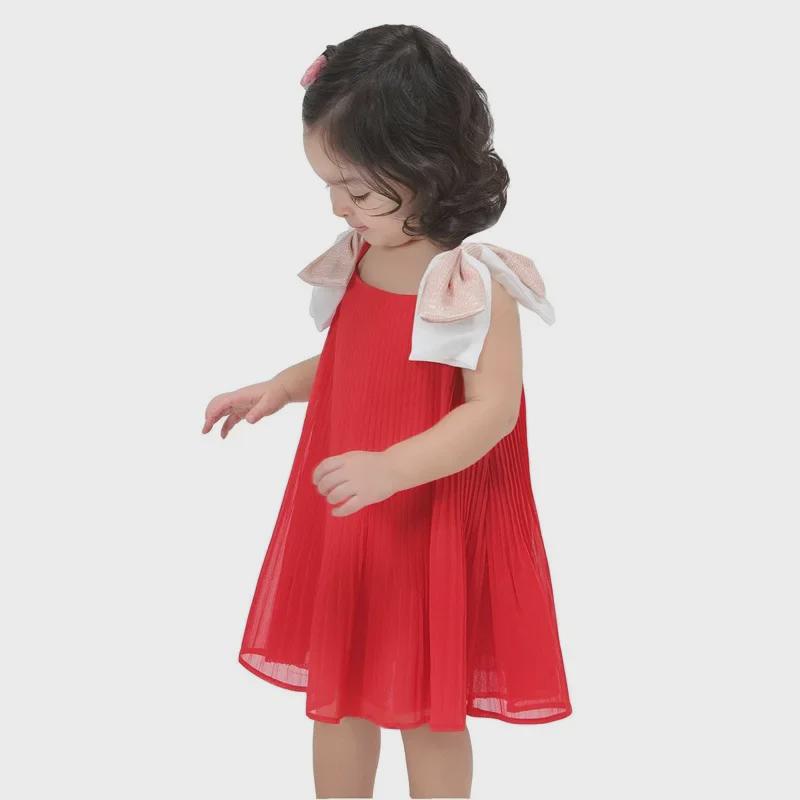 

Pleated Chiffon Summer Princess Dress with Big Bow for Girls 100cm красный