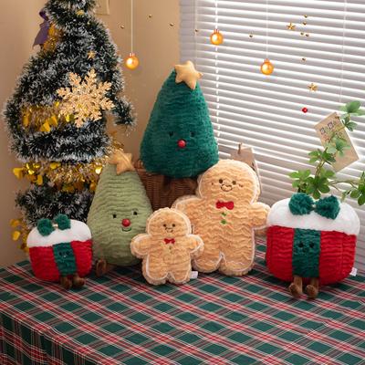 Christmas Tree Gingerbread Man Gift Box Plush Dolls Stuffed Soft Plant Toys For Kids Family Xmas Decoration Gift