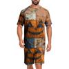 Men's Halloween Casual Pajama Set Short Sleeve Top and Shorts Patchwork Design Comfortable Sleepwear Lounge Outfit for Home Use