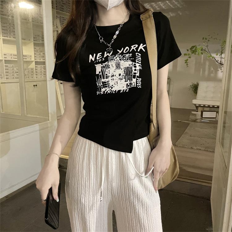 

Spice girl style design short T-shirt summer new irregular chic niche ins short-sleeved top women s trend XXL чорний