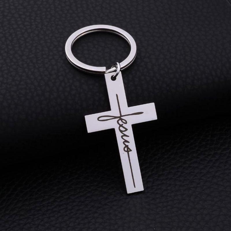 Men s Stainless Steel Cross Keychain with Inspirational Engraving