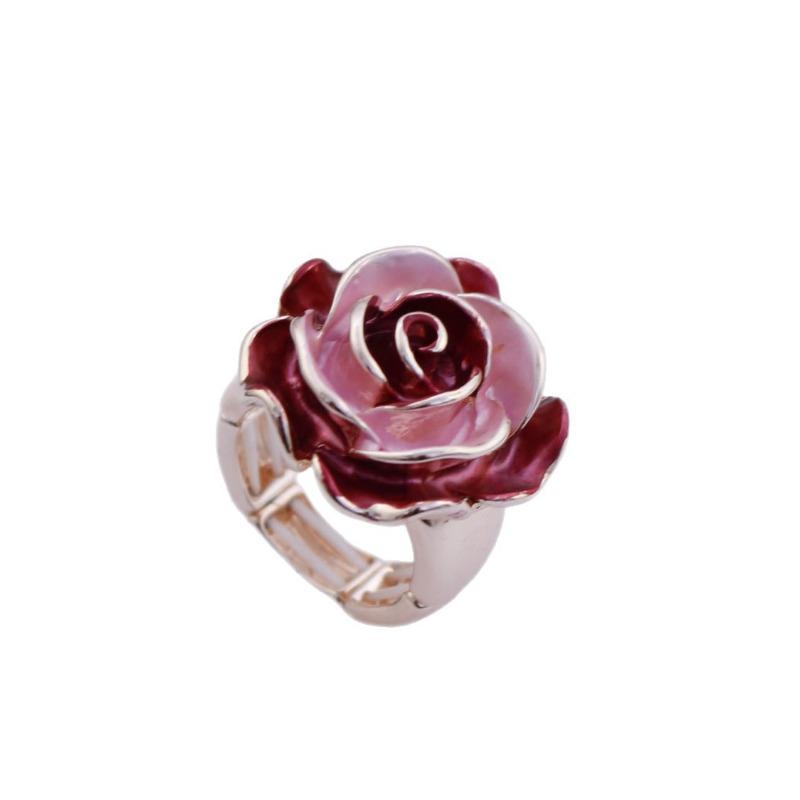 New Enamel Three-dimensional Rose Elastic Ring Women's Fashion Versatile Irregular Petal Ring