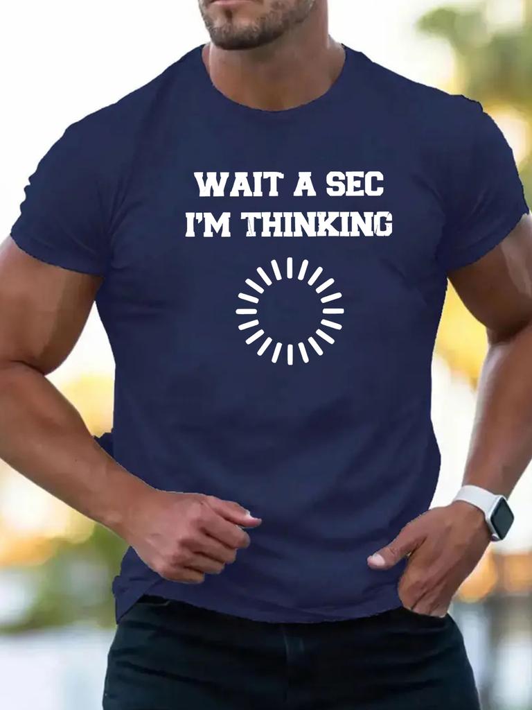 Unisex O Neck Tee Thinking Loading Text Print Cotton Short Sleeve Loose Summer Street Breathable Daily Casual Basic Wear Top
