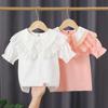 Girls' Fashionable Short-Sleeve Doll Collar Pure Cotton T-Shirt - Summer Trendy Tee for Ages 6+
