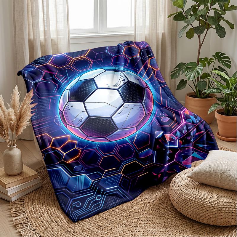 Futuristic Soccer Ball Artwork Theme blanket Lightweight Warm Flannel Blanket Decorative Throw Blanket for Home Decoration