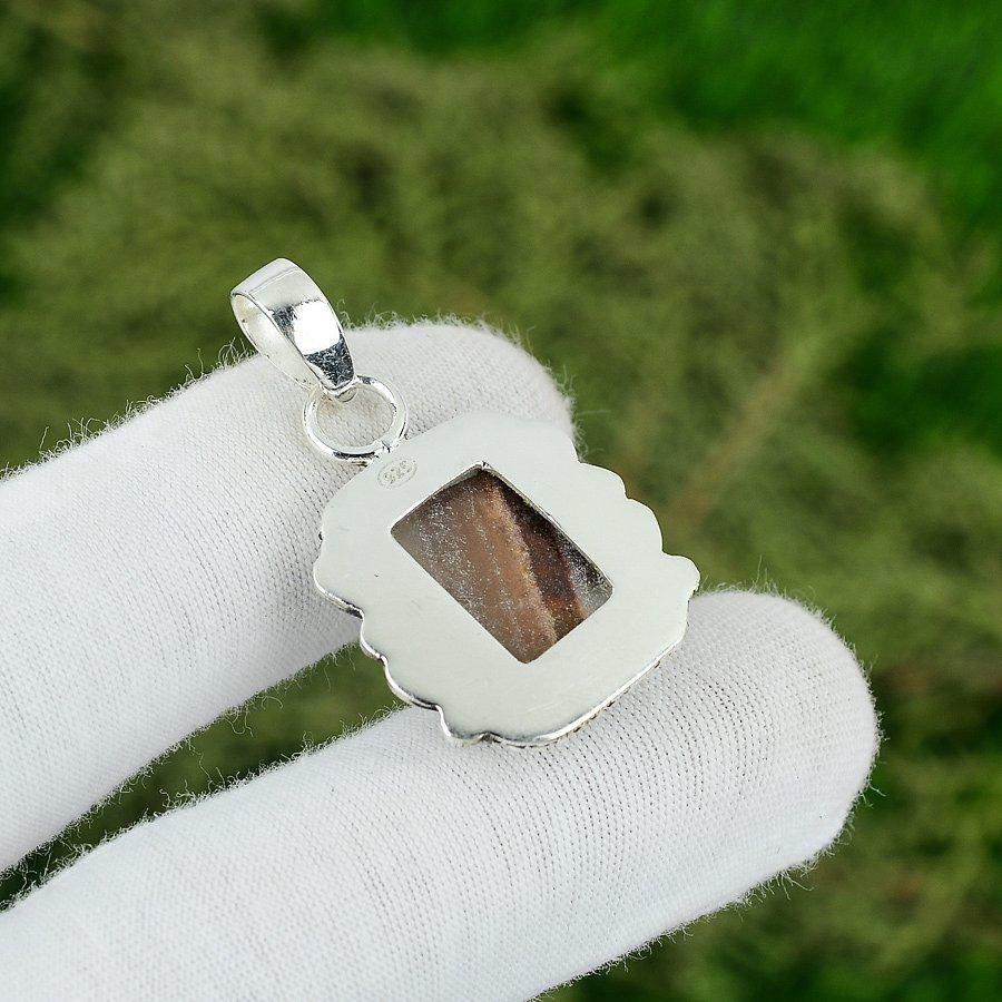 925 Silver Radiant Crazy Lace Agate Stone Mother Handcrafted Bezel New Pendant