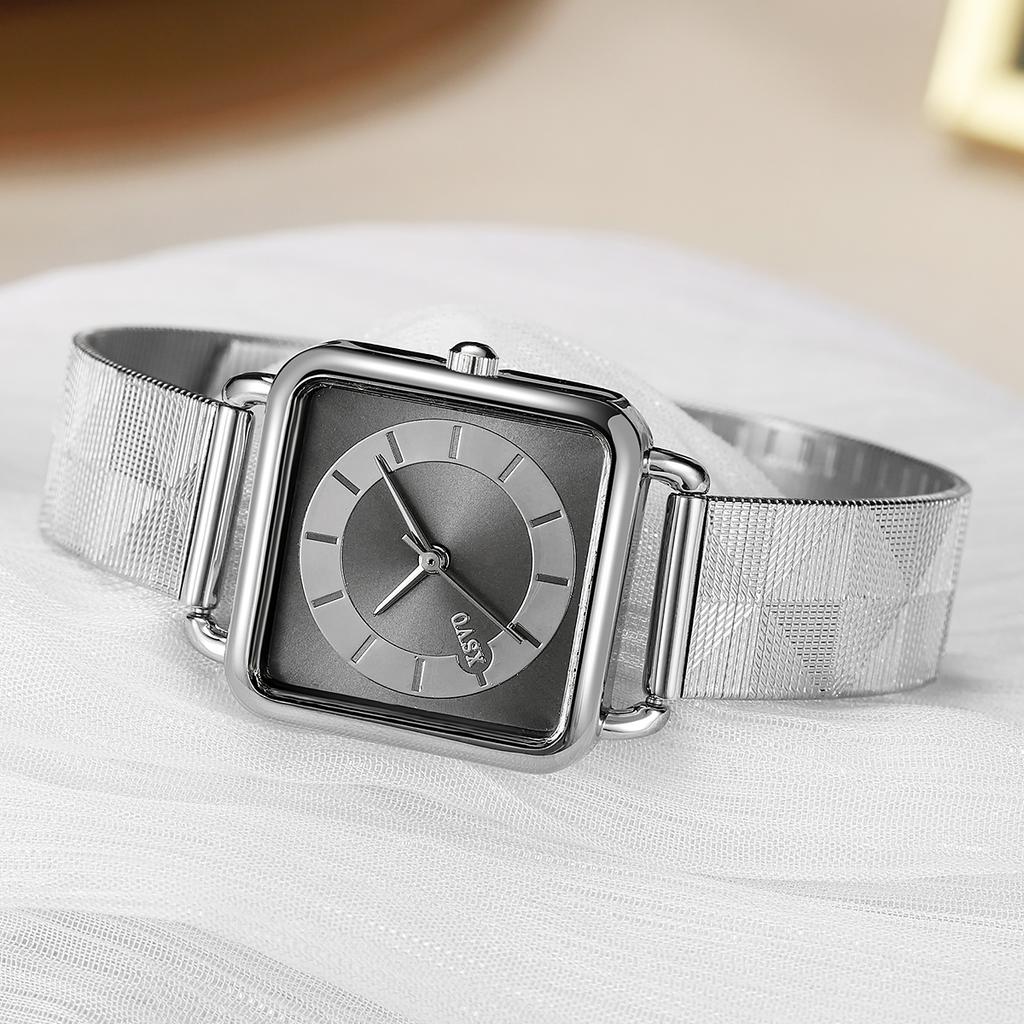 Fashionable simple versatile square dial alloy women's quartz watch, suitable for daily wear, Christmas gifts