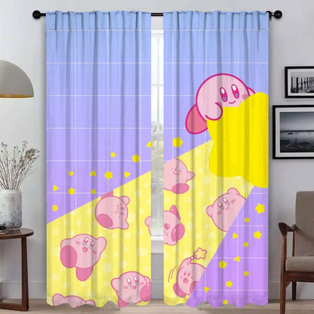 

Kawaii Cartoon Kirbys Window Curtain Room Panel Kitchen Curtains Shades Halloween Decoration Home Interior Polyester Perfect For Cooking Area W100*H130(CM)-Hooks&2PCS