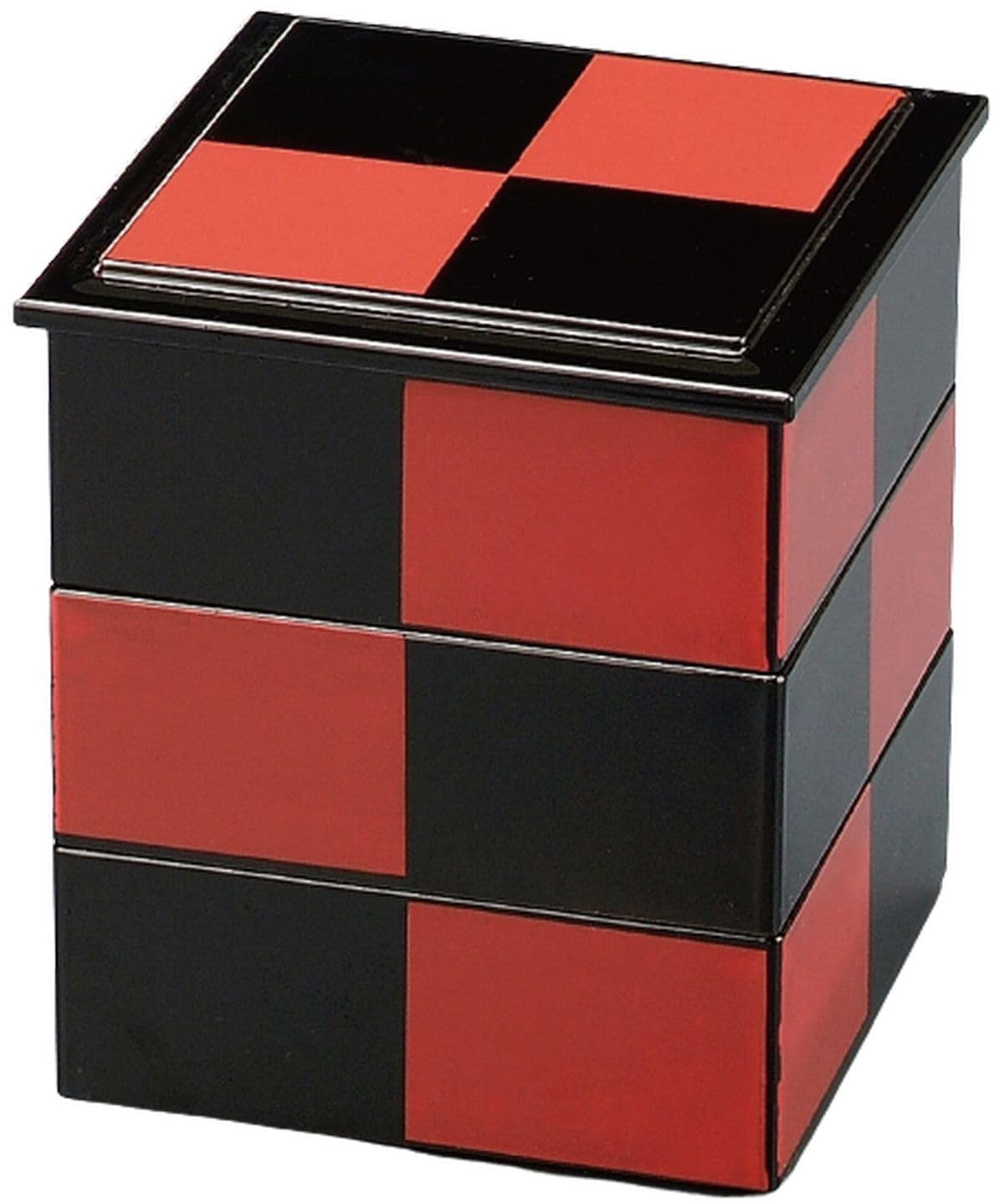 

Уличный ланч-бокс, изготовленный из 3 тяжелых черных и красных с клетчатым черным x x J-kitchens (Bento Box) Япония, Ярусы, 4-дюймовый, Квадратный, Узор, 13.0см 13.0см