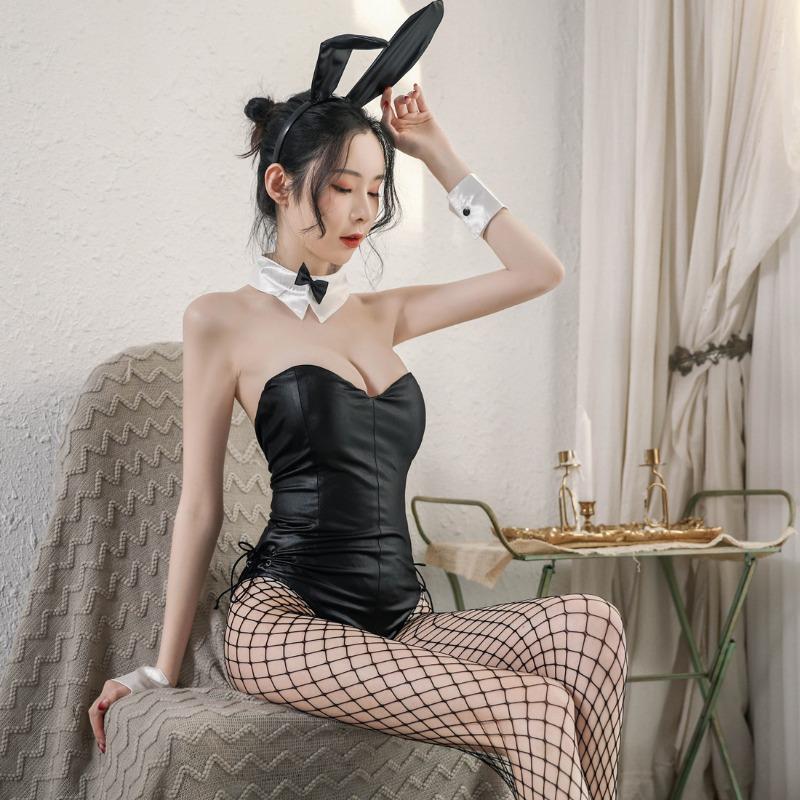 Sex Lingerie Female Cute Patent Leather Uniform Suit Seduction One-piece Sexy Free Bunny Cosplay
