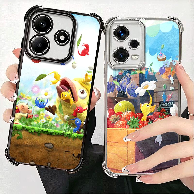 P-Pikmins Cute Game Soft Phone Case For Xiaomi Redmi Note 14 15 Pro Plus 13 12 11S 11T 5G 10 9S 9 Plating Anti-Fall Fundas