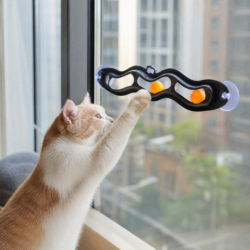 Toy -Shaped Track Ball with Three Suction Cups for Glass and Wall Interactive Play