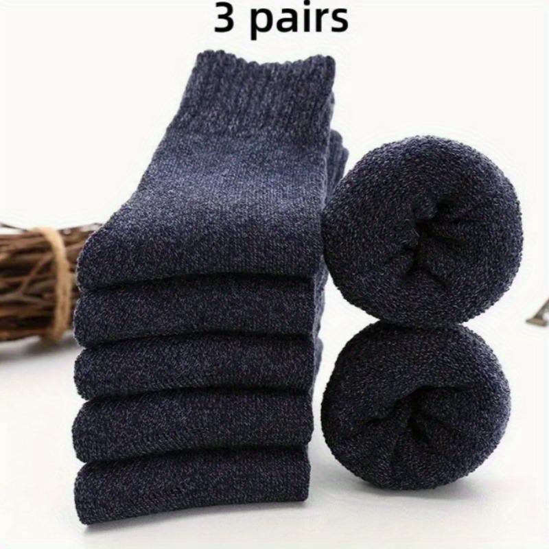 Men's Thick Warm Towel Socks 3 Pairs of Casual Solid Color Mid-calf Socks Winter Men's Socks