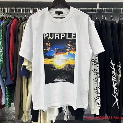 Baumwoll-T-Shirt für Unisexs Luxusmarke Kurzarm Neue lila Print-Tops Modetrend-T-Shirt Rundhals Harajuku Kleidung Streetwear