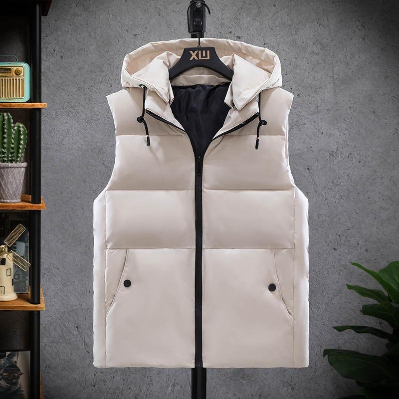 

Рабочий хлопковый жилет мужской зимний новый большого размера свободный с капюшоном повседневная куртка утолщенный теплый жилет жилет 6XL бежевый
