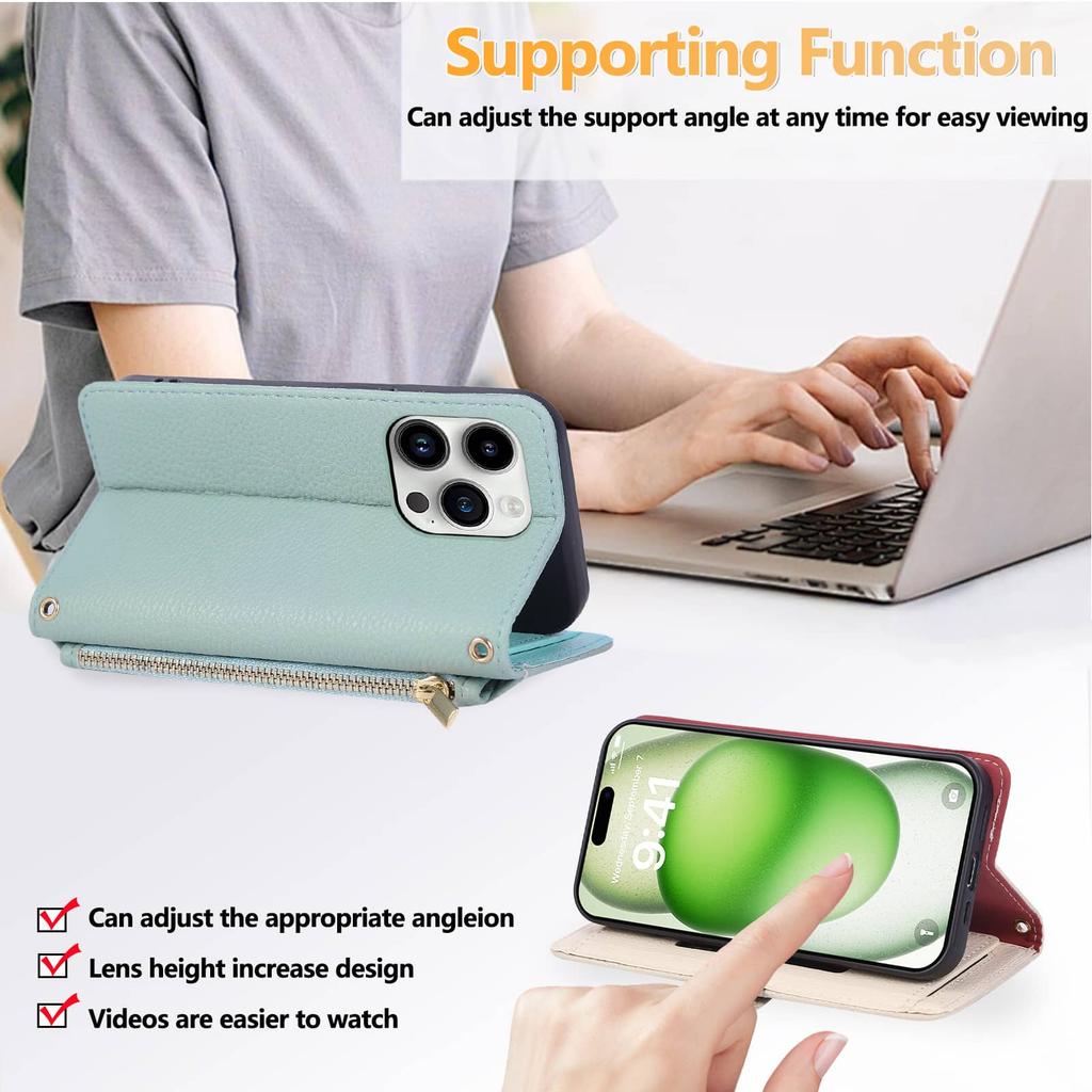 For Google Pixel 9 Pro XL 9 8 7 Pro 9A 8A 7A 6A Wallet Case with Mirror, Wristlet & Crossbody Strap, Zipper Card Holder Cover