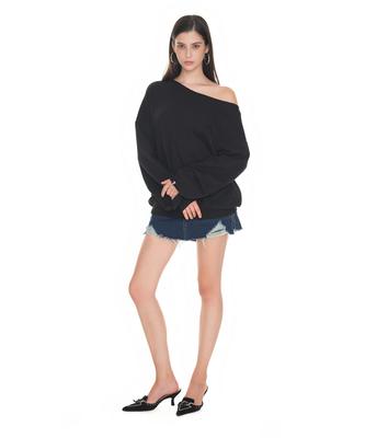 TOOMUCHTAX Asymmetric One-Shoulder Sweatshirt Black