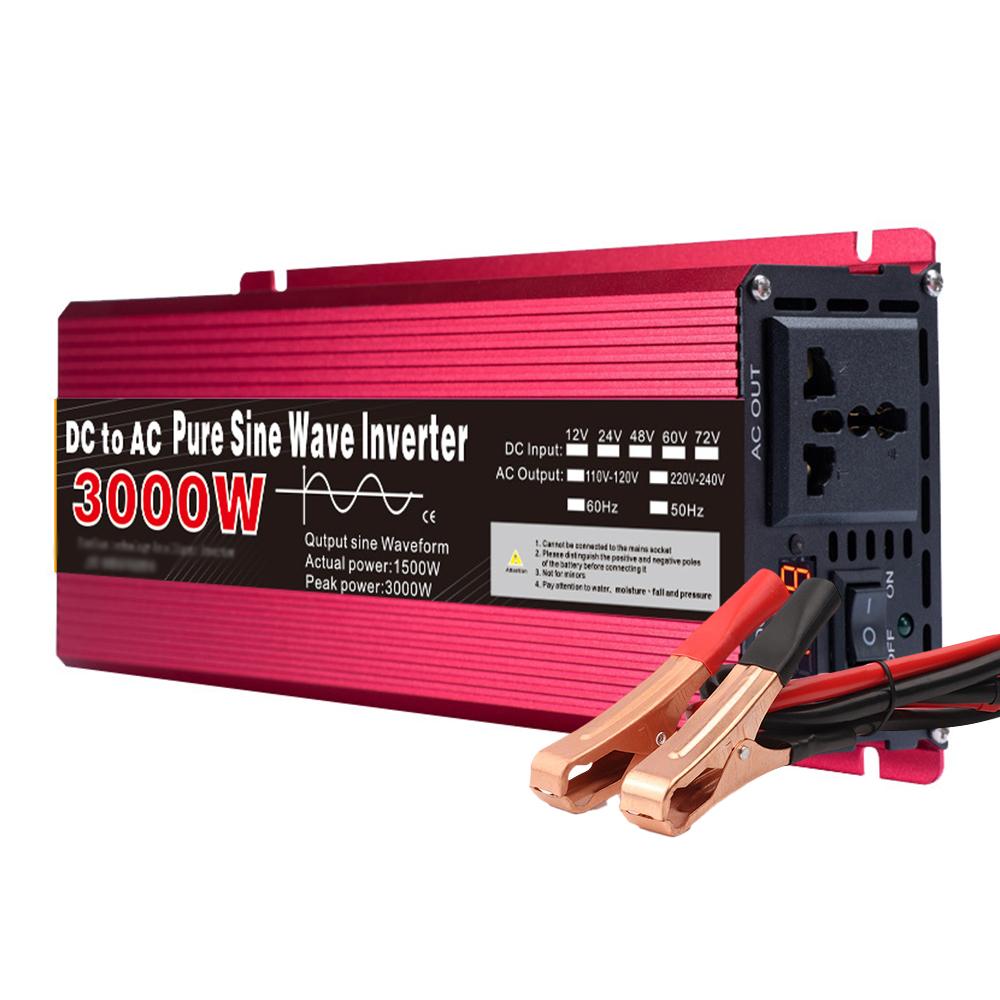 3000W Car Solar Power Inverter DC 12V to AC 220V Sine Wave Converter Car Inverter Outdoor Emergency Power Supply