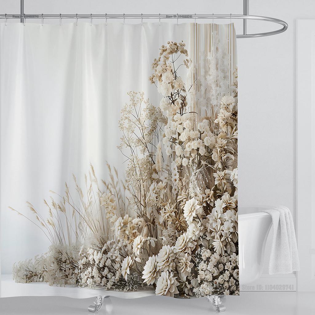 Plant Wheat Straw Shower Curtain Waterproof Shower Curtain Polyester Fabric 3D Printed Curtain Bathroom Decoration with Hooks