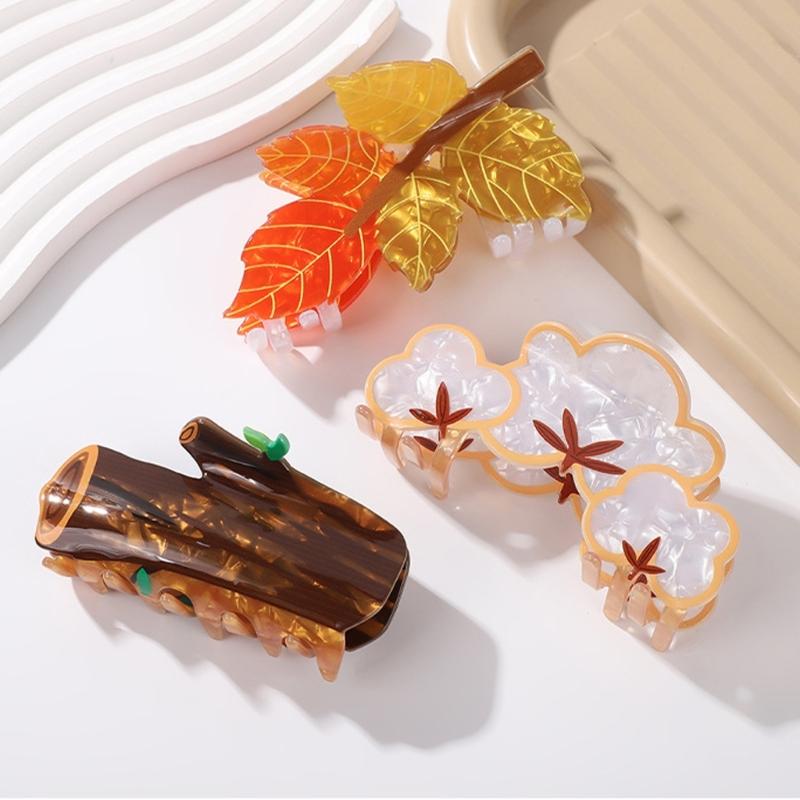Nature Charm Tree Stump Design Hair Clip Geometric Cloud Pattern Acrylic Hair Accessory For Women Girls