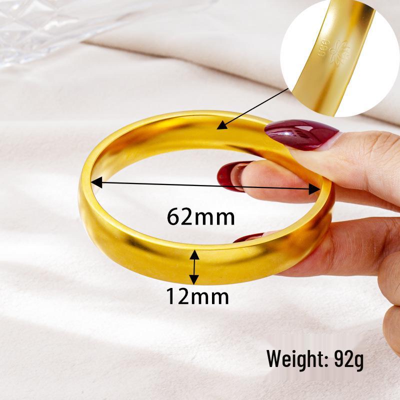 Vietnamese Sand Gold Wide Noodle Bangle for Women - Copper Alloy Simulated Jewelry
