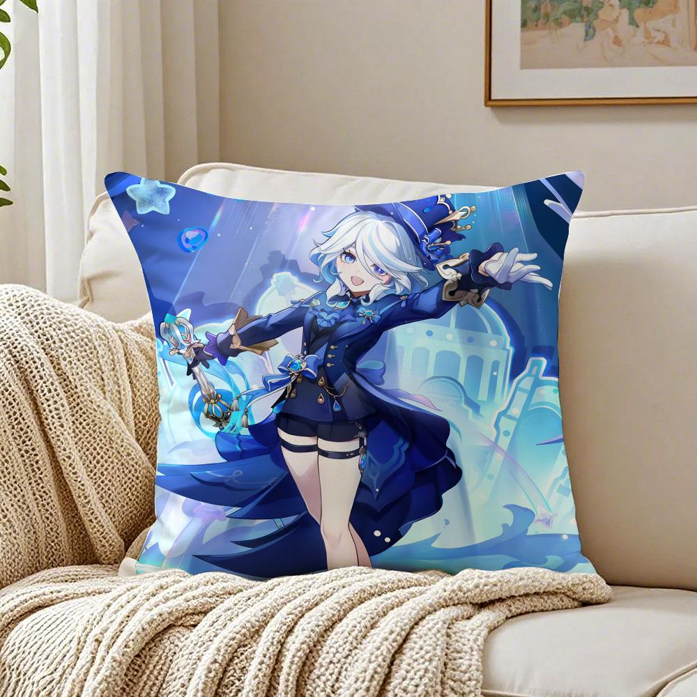 Popular Genshin lmpact Furina de Foutiane Cushion Cover Linen Pillowcase Soft for Sofa Bed Home Room Decor