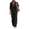 2023 Euro-American Women's Two-Piece: Lapel Long-Sleeved Shirt & Wide-Leg Pants Suit for Spring and Autumn.