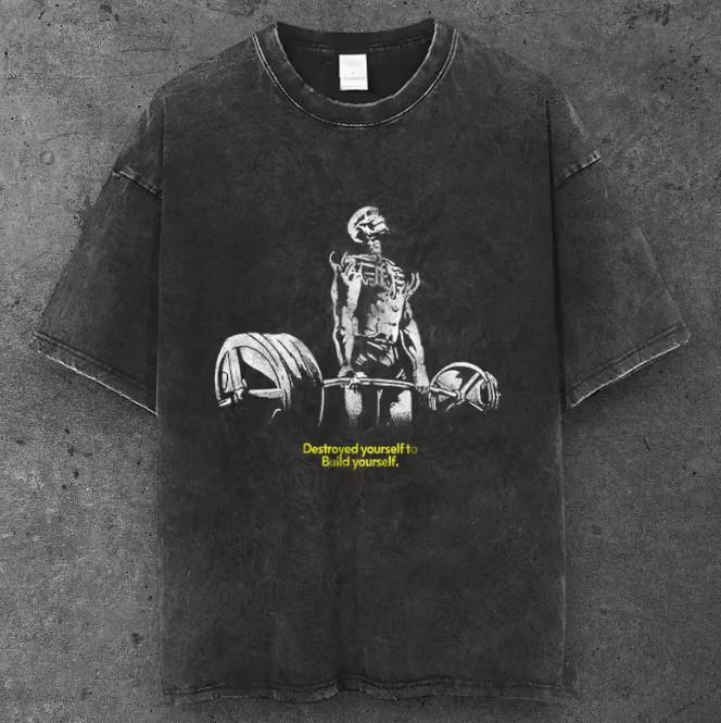 Mens Skeleton Gym Oversized T Shirt Black Grunge Aesthetic S-2XL S разноцветный