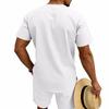 Men's Linen V-Neck Short Sleeve T-Shirt and Shorts Set - Solid Color Beach Casual Wear
