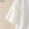 ZANZEA Women Casual Round Neck Solid Color Half Sleeve Blouse