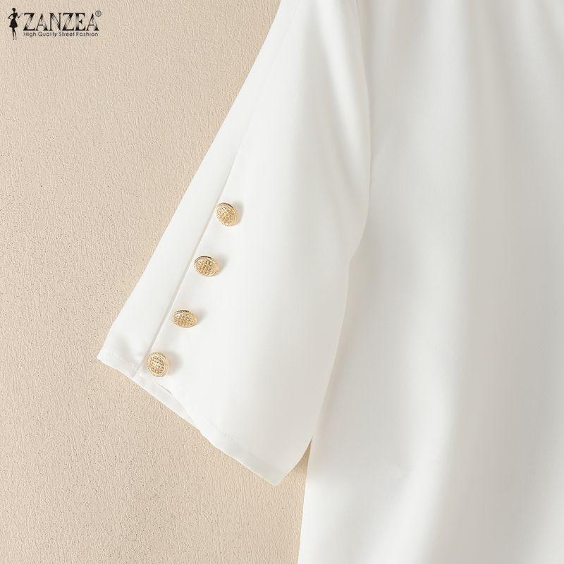ZANZEA Women Casual Round Neck Solid Color Half Sleeve Blouse