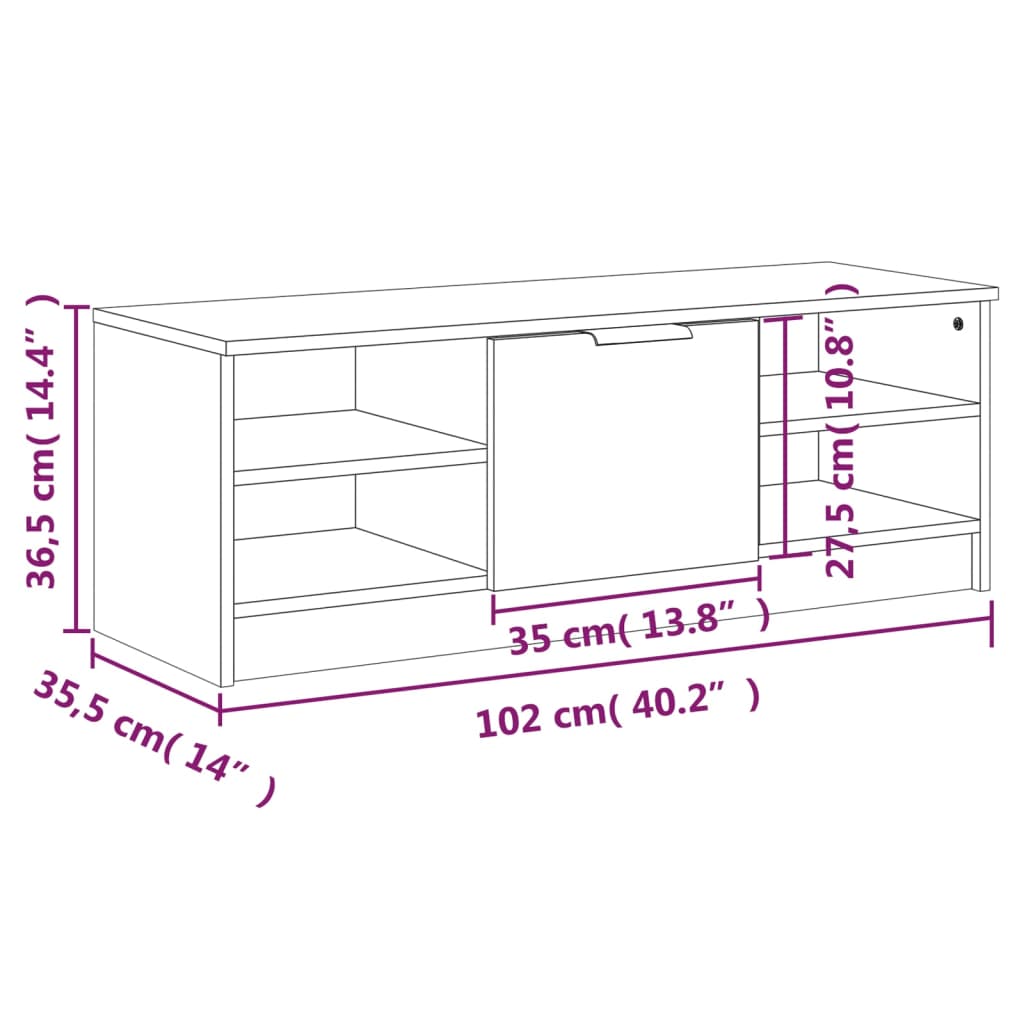 TV Stand in Sonoma Oak Finish 102 x 35.5 x 36.5 cm Particleboard